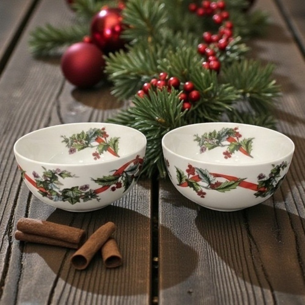 Brylane Home‎ Jolly Time Cereal Bowls, Set of 2, Vintage Christmas Dinnerware